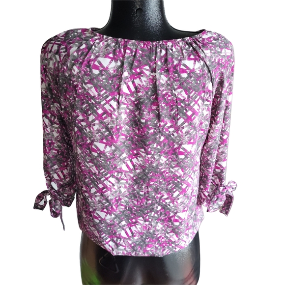 Ilanco Purple and Gray Patterned Cropped Sleeve Top S - Picture 5 of 6